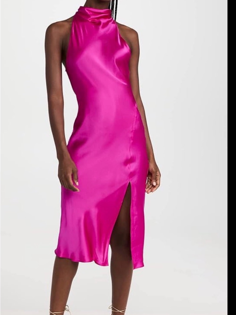 Amanda Uprichard Hot Pink Satin Halter Midi Dress